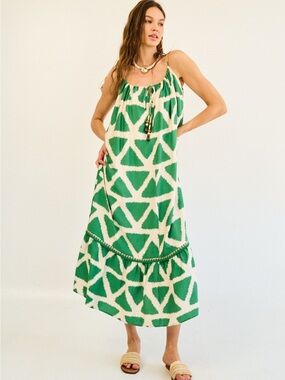 NWT THE GREII Resort Green Geometric Print Maxi Dress - Women MEDIUM